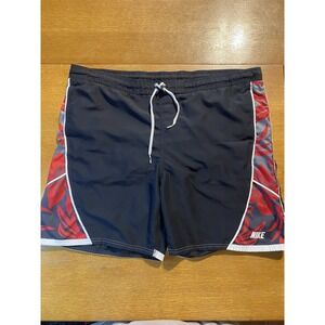 Vintage Nike Swim Trunks‎ Mens 2XL (44x8) Black Red Floral Board Shorts Y2K EUC